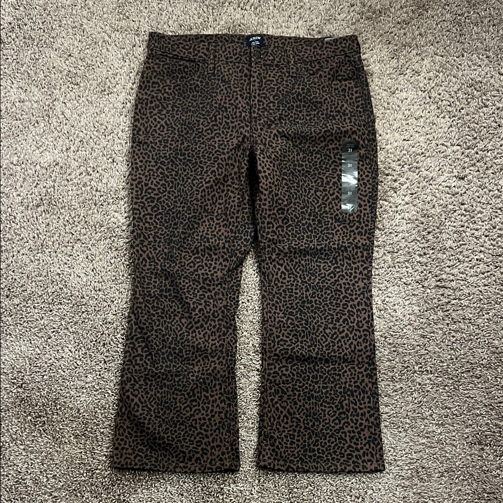 J. Crew Brown Leopard Print Mid-Rise Flare Crop